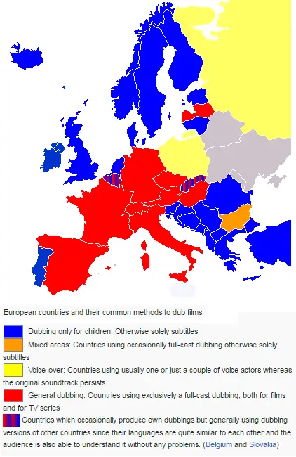 European Countries And Their Common Method To Dub Films Vivid Maps