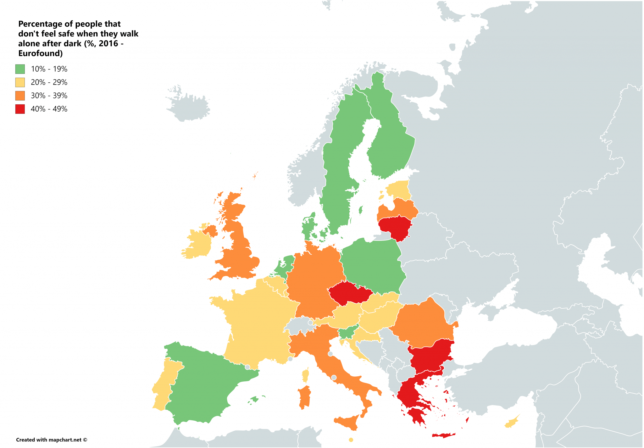 Percentage Of People That Dont Feel Safe When They Walk Alone After