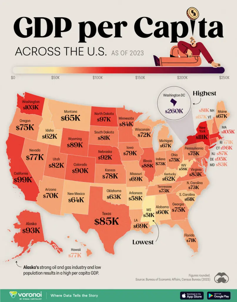 GDP per capita across the United States mapped