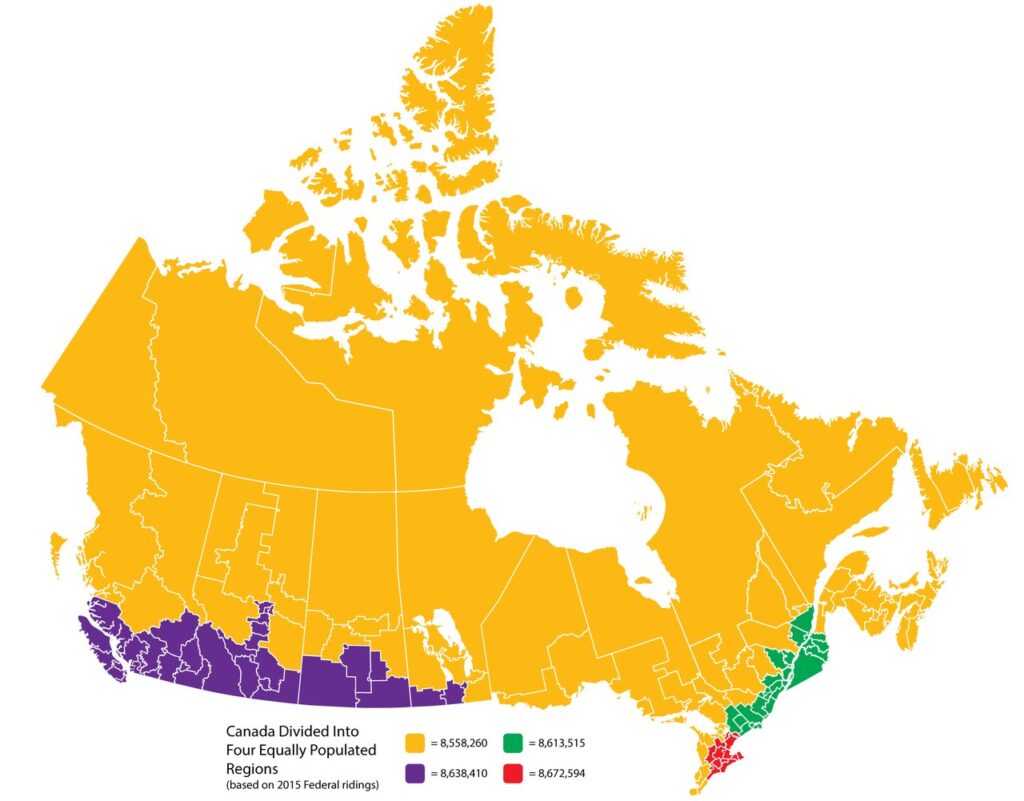 Mapped: Canada divided into four equally populated regions