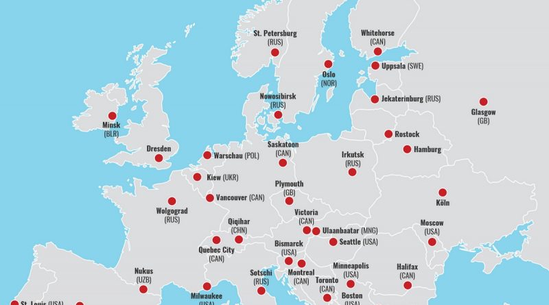 European Capitals renamed to city names on the same latitude