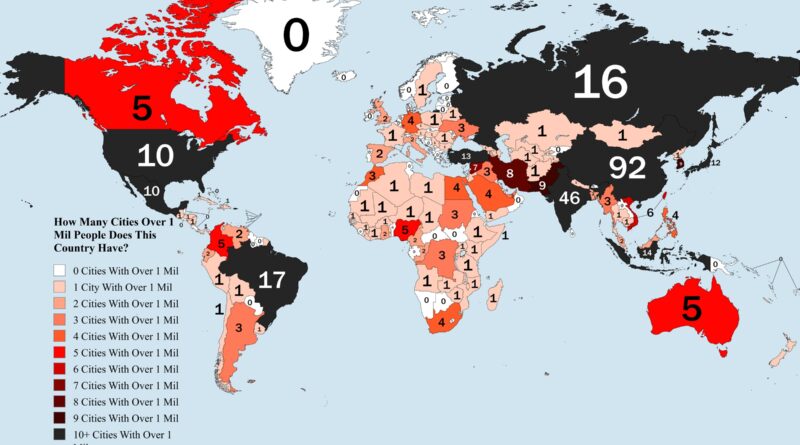 Mapped: How many cities with over one million