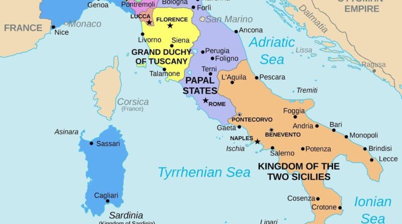 Map of the Italian states and kingdoms before unification