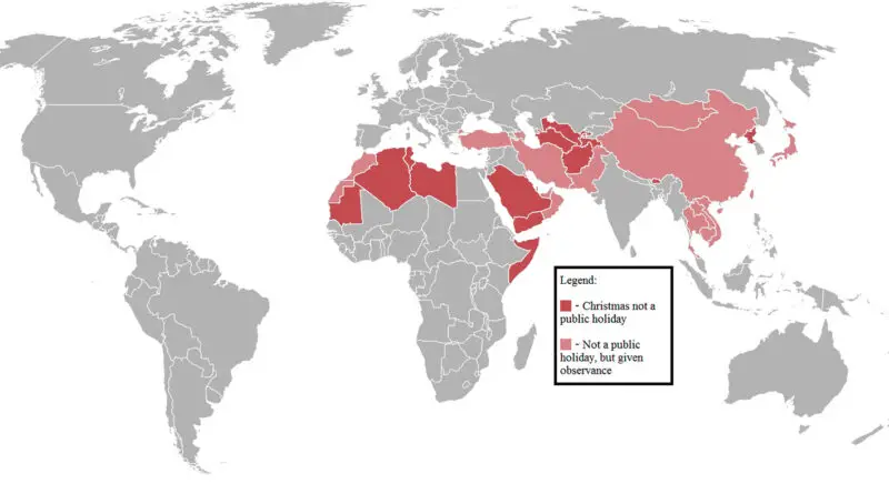 World map of the countries that do not celebrate Christmas