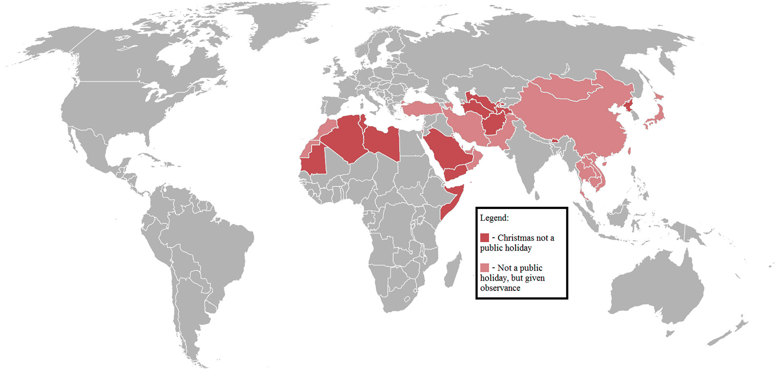 World map of the countries that do not celebrate Christmas