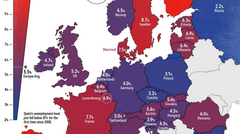 Unemployment in Europe in 2026 mapped