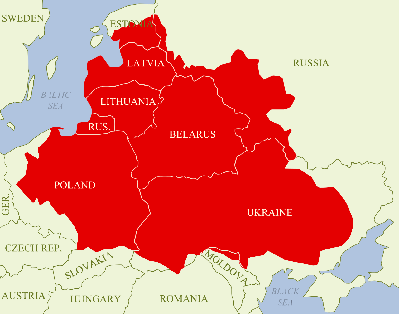 Polish Lithuanian Commonwealth vs Modern countries mapped