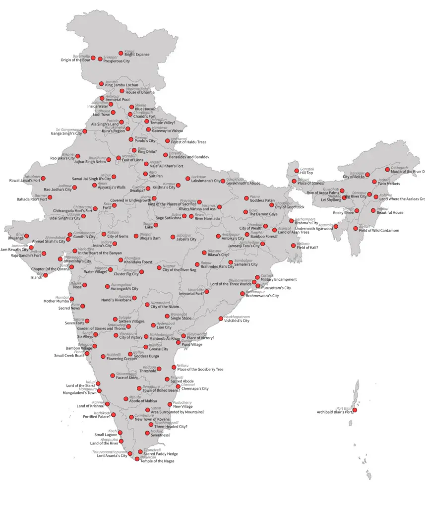 Etymologies of Various Indian Cities mapped 