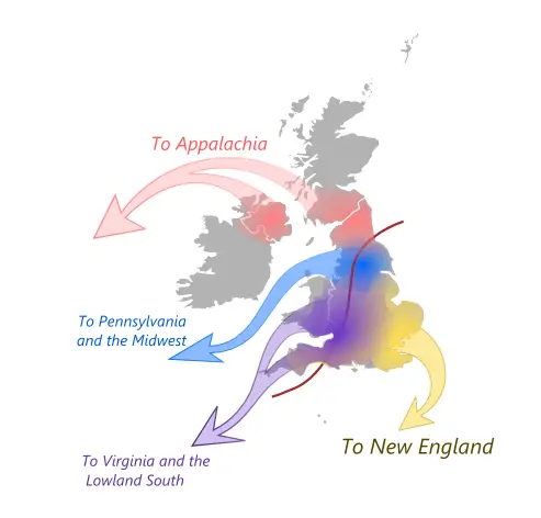 map of Early Colonial settlement patterns from the British Isles (1610s-1790s) 