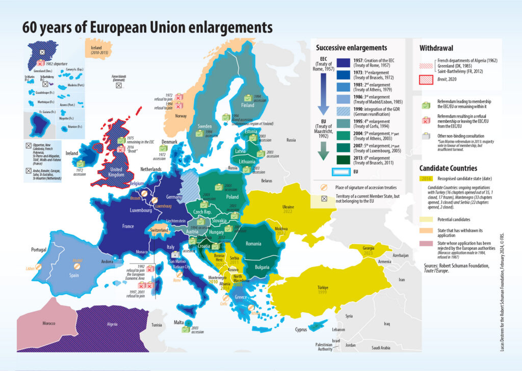 Map of 60 yrears of European Union enlargements