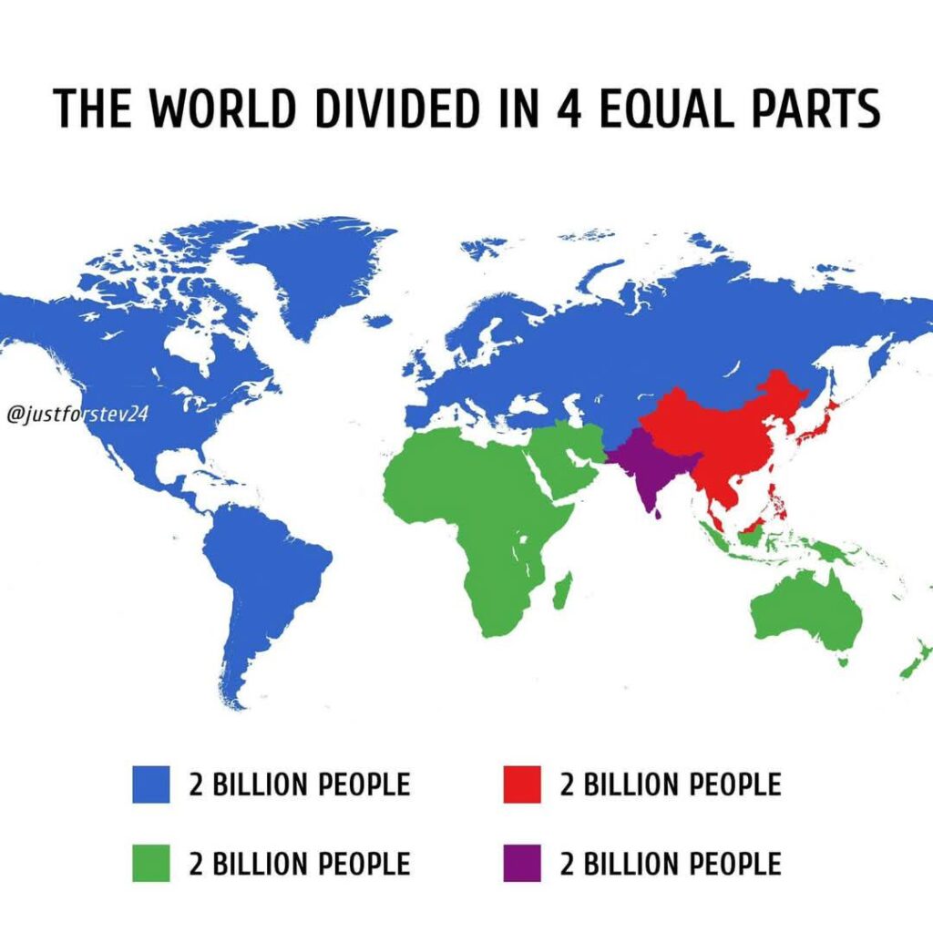 The world divided into 4 equal parts