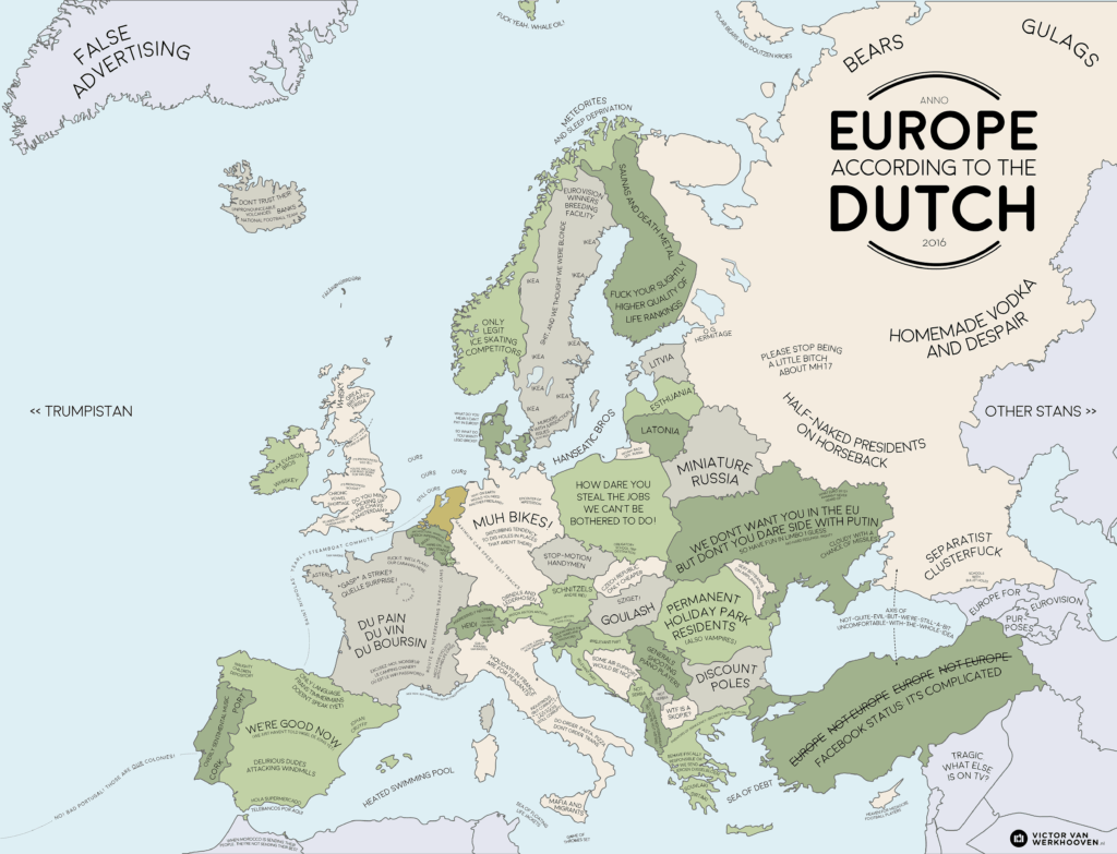 Europe according to Dutch (stereotype map)
