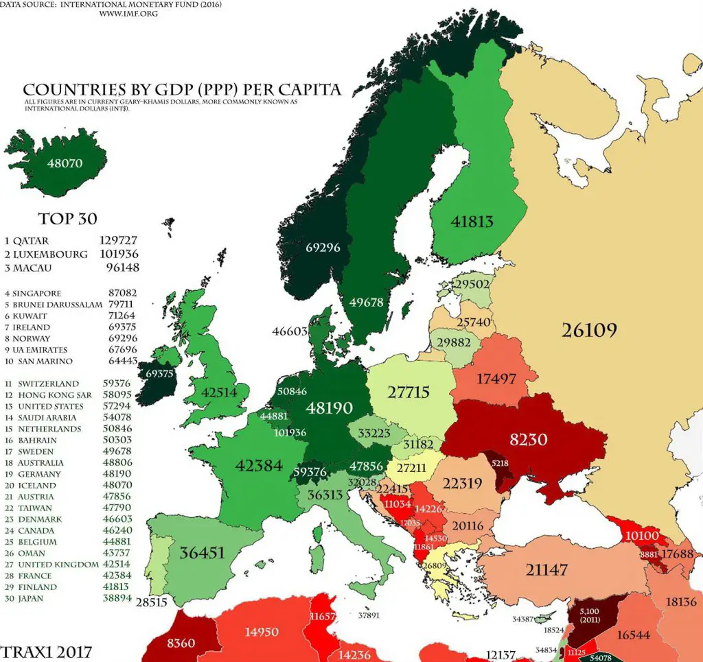 European Countries By GDP Per Capita 2016 Vivid Maps