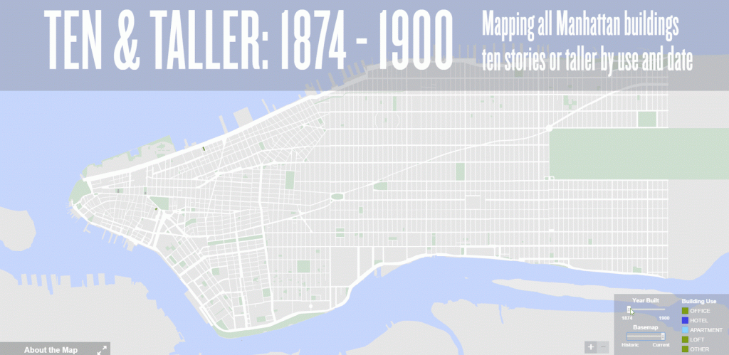 Mapping the skyscrapers of Manhattan by use & date (1874 - 1900)