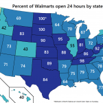 Percent of Walmart stores open 24 hours by US state