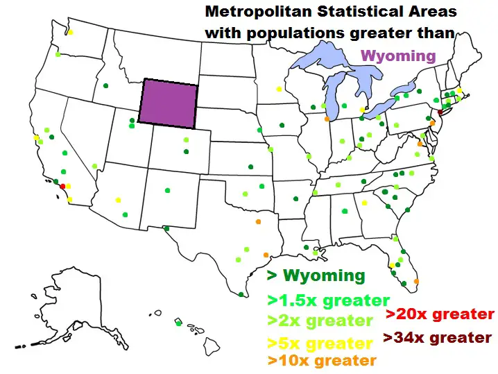 Map of Metropolitan Statistical Areas with populations greater than the