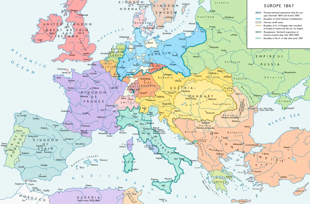 Europe after the formation of the North German Confederation & the Austro-Hungarian Compromise (1867)