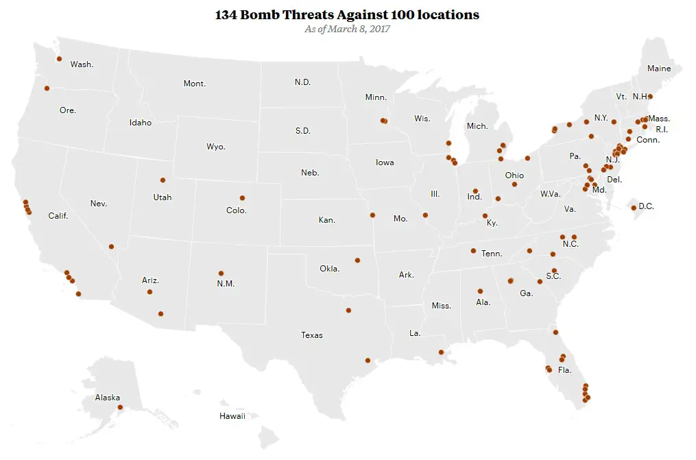 Bomb Threats to Jewish Organizations & Community Centers - Vivid Maps