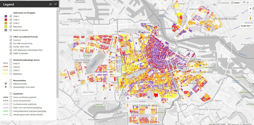 Amsterdam’s map showing architectural quality