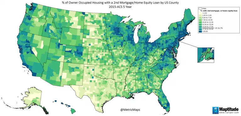 Percent of owner occupied housing with a 2nd mortgage/home equity loan ...