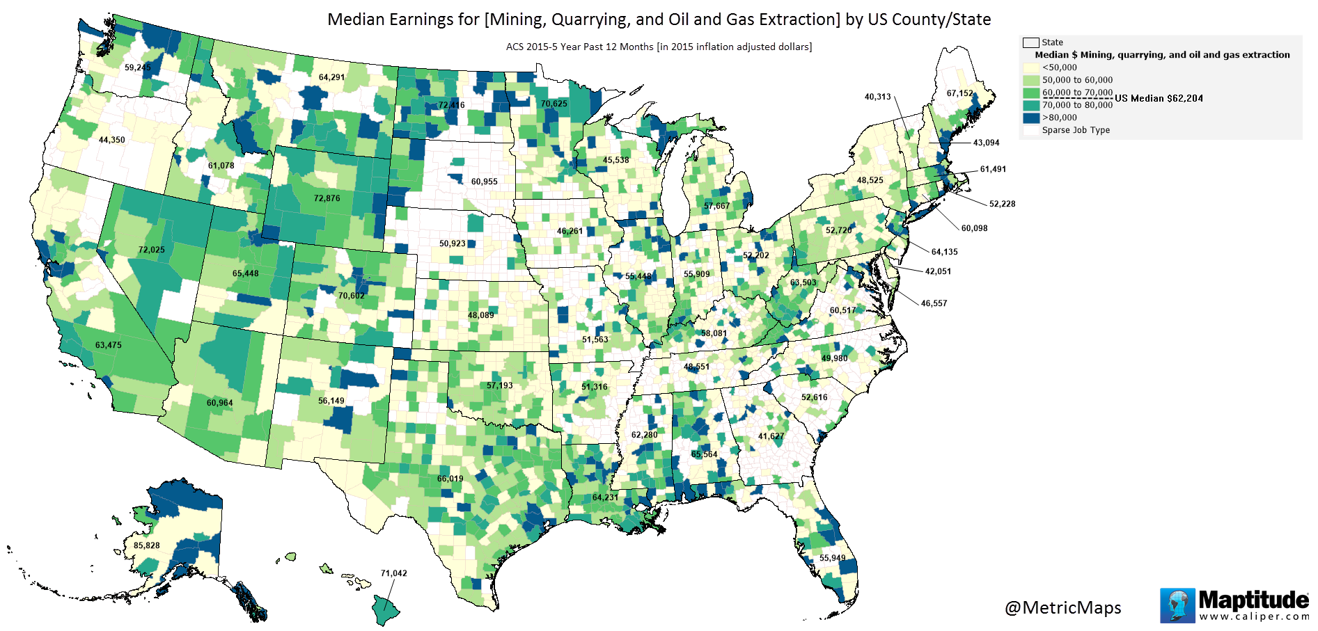 Median Earnings for Mining, Quarrying, and Oil & Gas Extraction by U.S ...