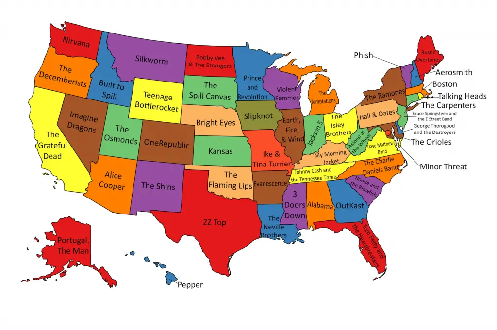 The Most Famous Band of all Time From Every U.S. State - Vivid Maps