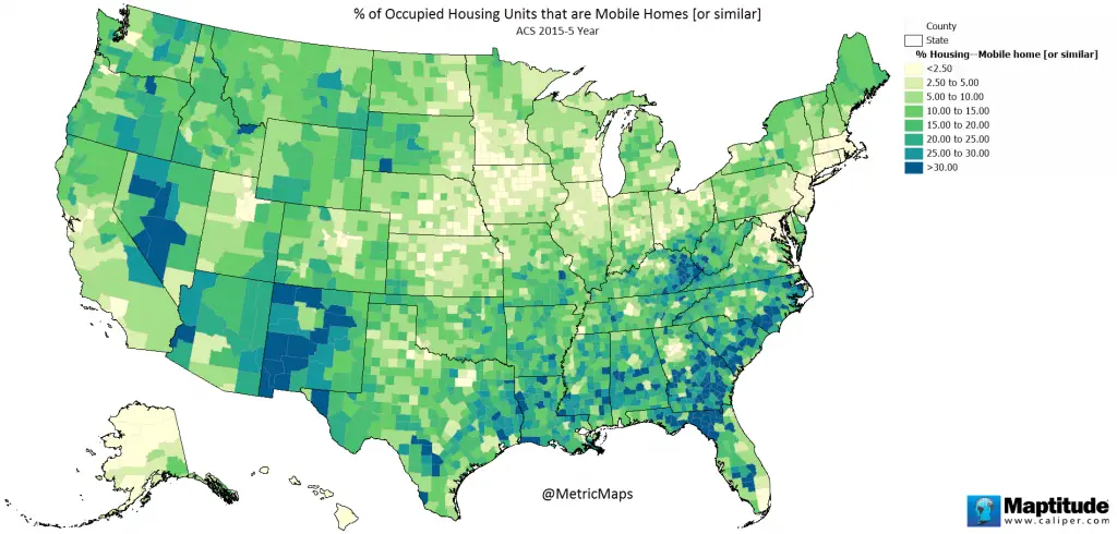 Percent of Occupied Housing Units that are Mobile Homes by U.S. county ...