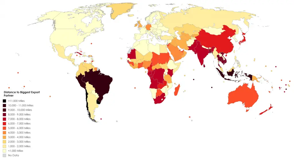 Distance to Biggest Export Partner - Vivid Maps