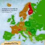 Number of Guns per 100 inhabitants in Europe