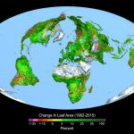 The change in leaf area across the globe (1982 - 2015)