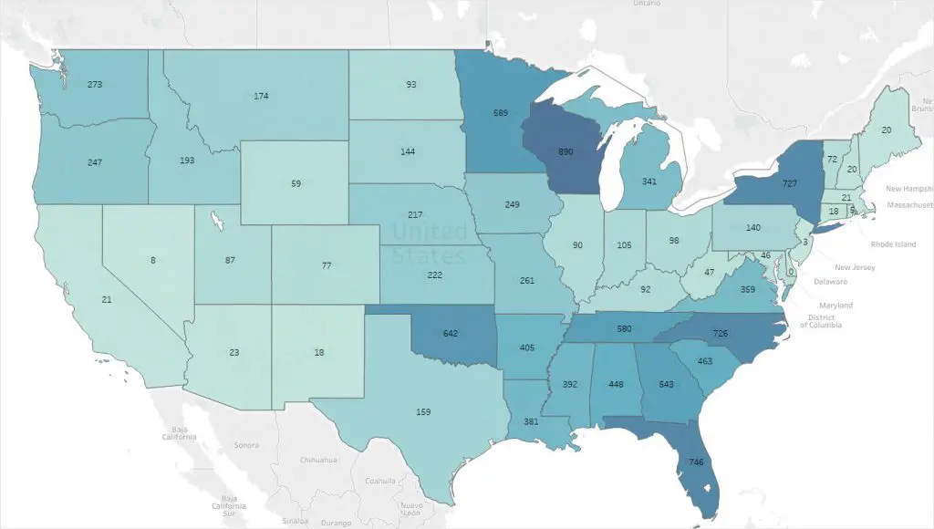 Number of Gas Stations in Each U.S. State with Pure Gasoline - Vivid Maps