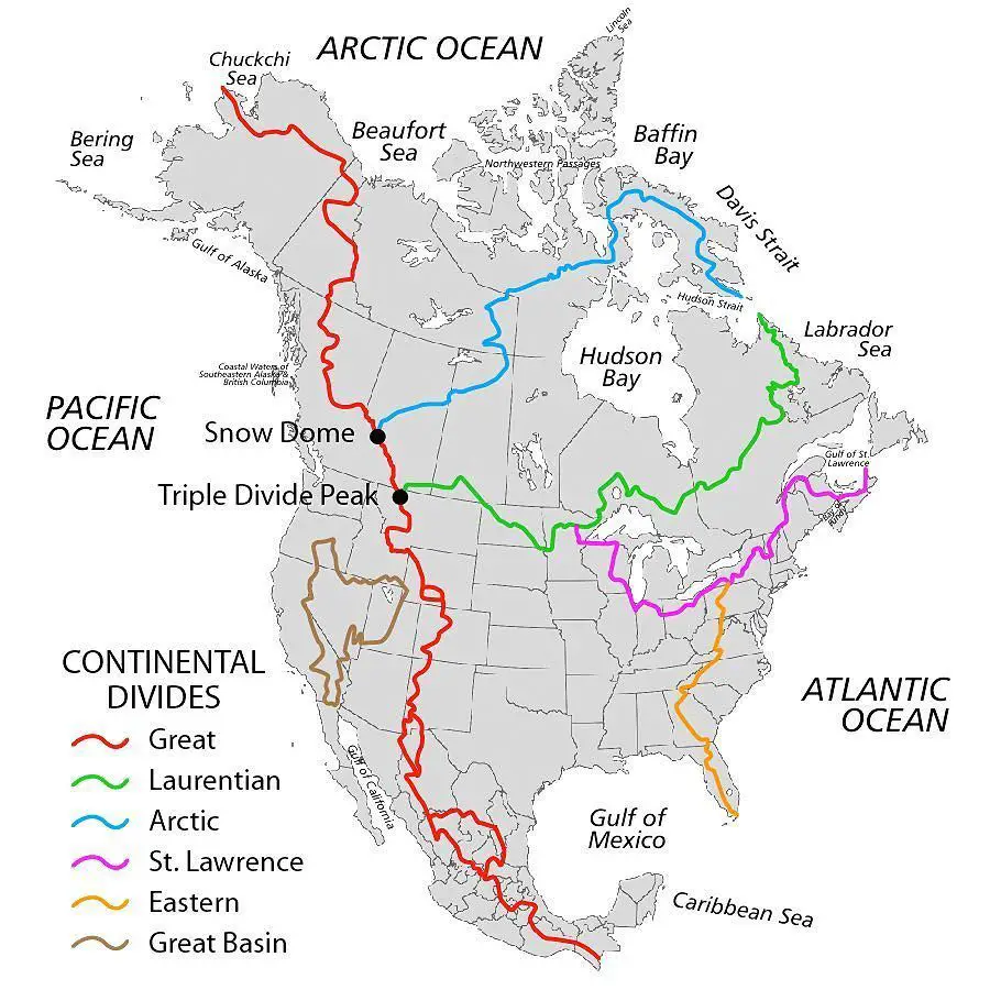 Eastern Continental Divide Pennsylvania Map Continental Divides In North America - Vivid Maps