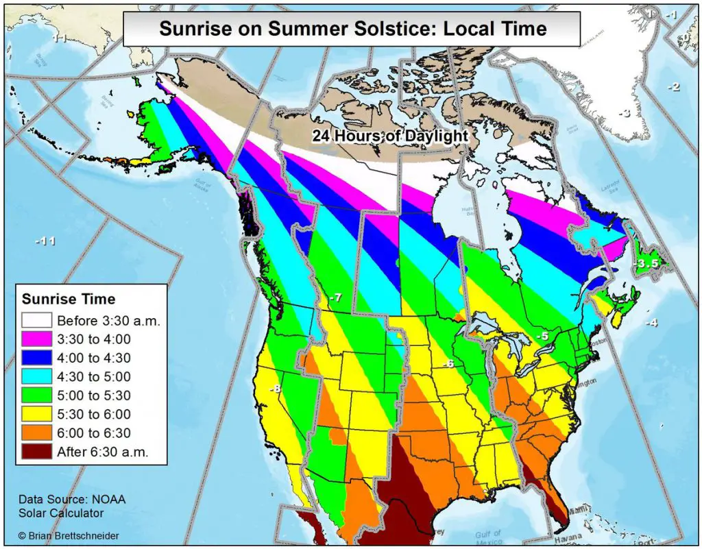 Sunrise Time Sunset Time And Hours Of Daylight On The Summer Solstice 