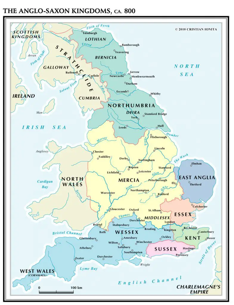 The Anglo-Saxon Kingdoms, CA. 800 - Vivid Maps