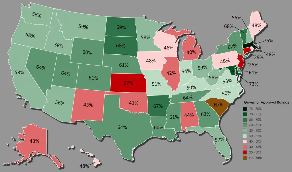 The approval rating of each governor