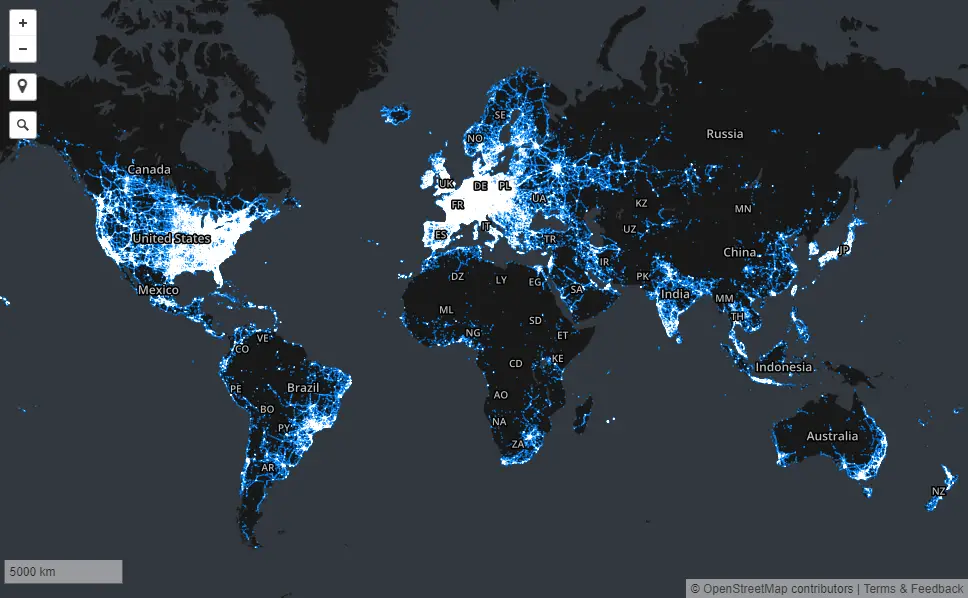 Areas in which our stumbling community has collected data samples