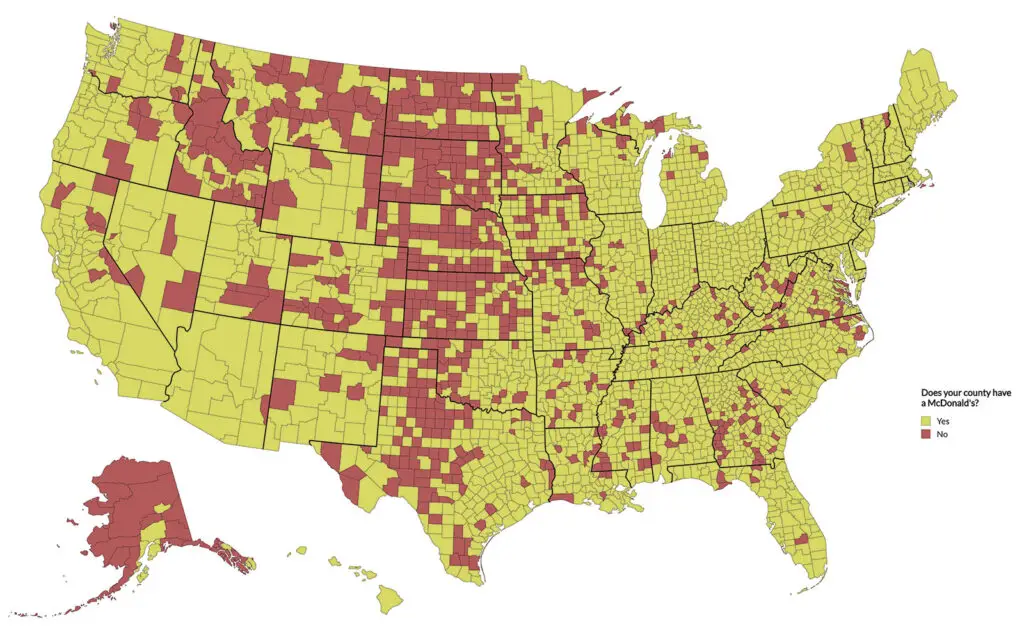 The map of  793 American counties without a McDonald’s