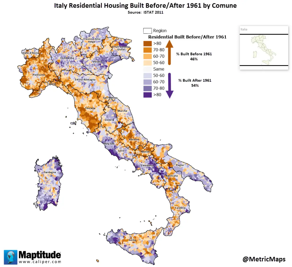 Historic Italy housing building mapped