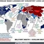 World map: Korean war losses by country