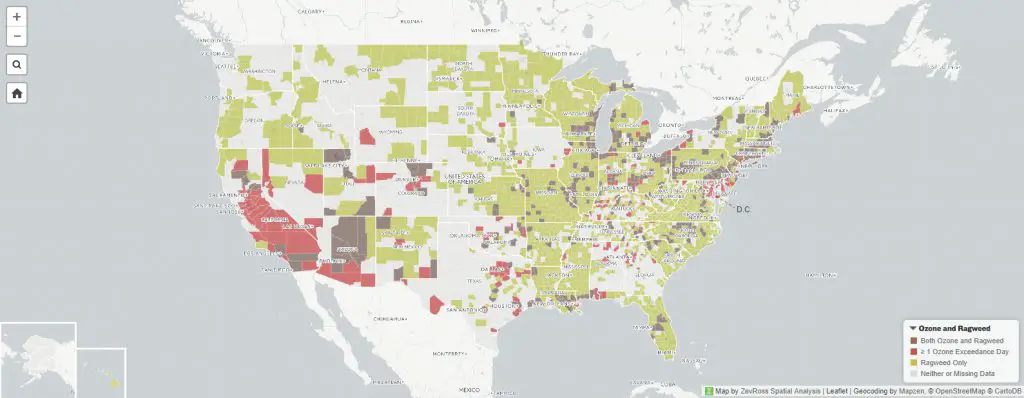 U.S. counties most affected by unhealthy air