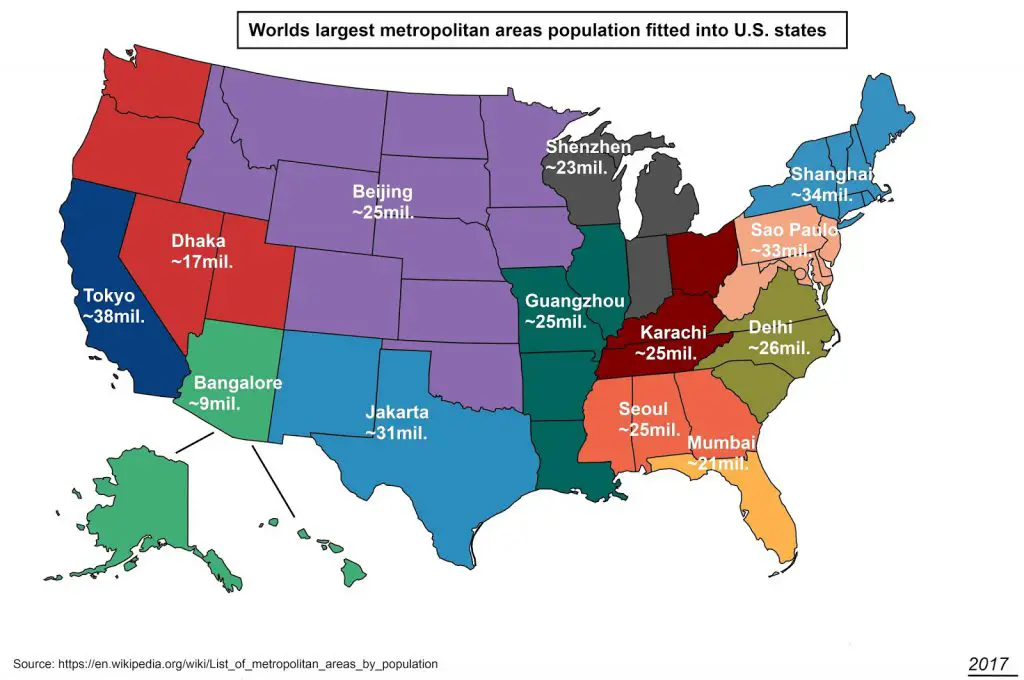 Worlds Largest Metropolitan Areas Population Fitted Into US States 