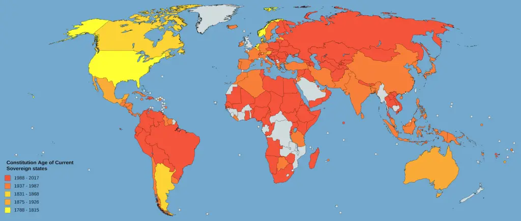 Constitution Age of Current Sovereign states - Vivid Maps