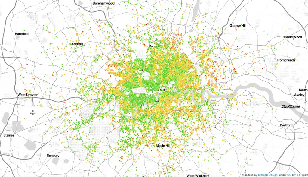 London neighborhoods, rated by Airbnb guests.