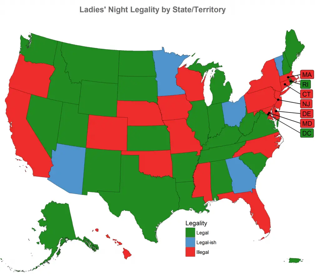 Ladies Night Legality By U S State Territory Vivid Maps