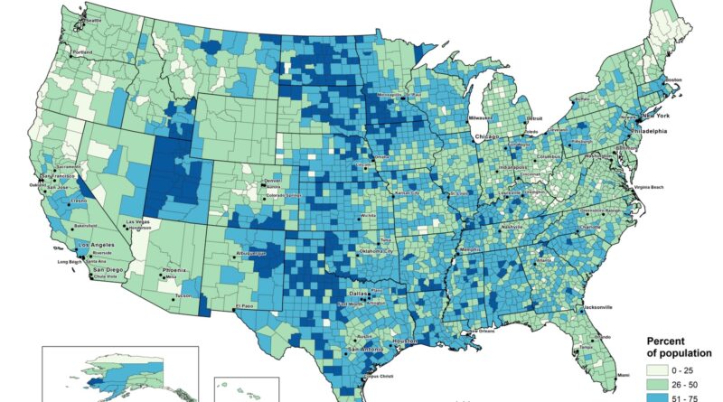 Religious adherence as a percentage of all residents by county