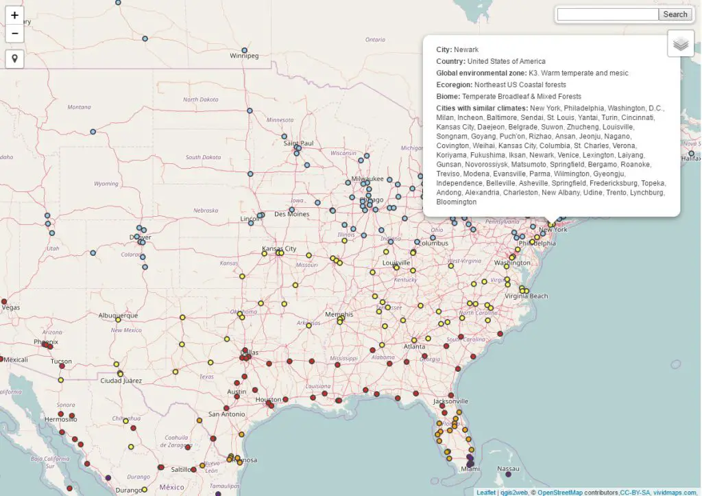 Find cities with similar climate