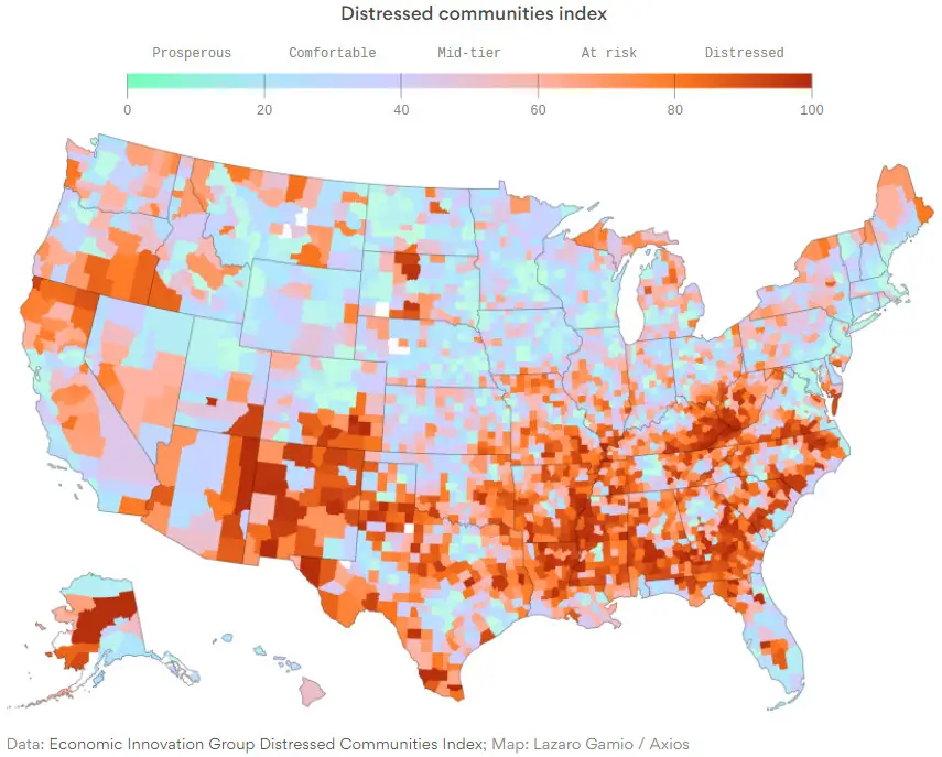 Distressed communities index by U.S. county - Vivid Maps