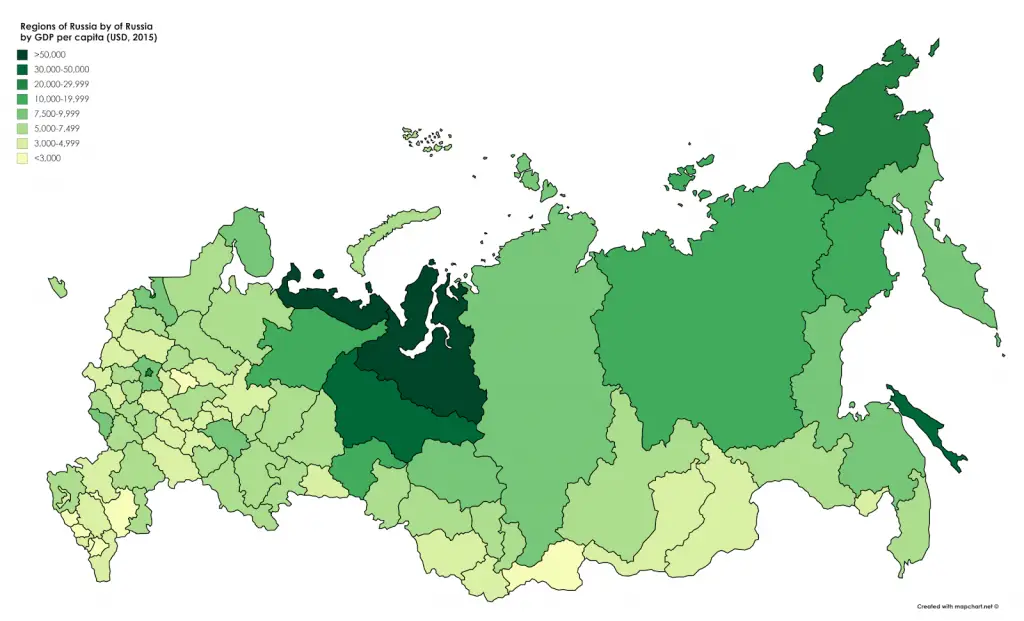 Map of regions of Russia by GDP per capita