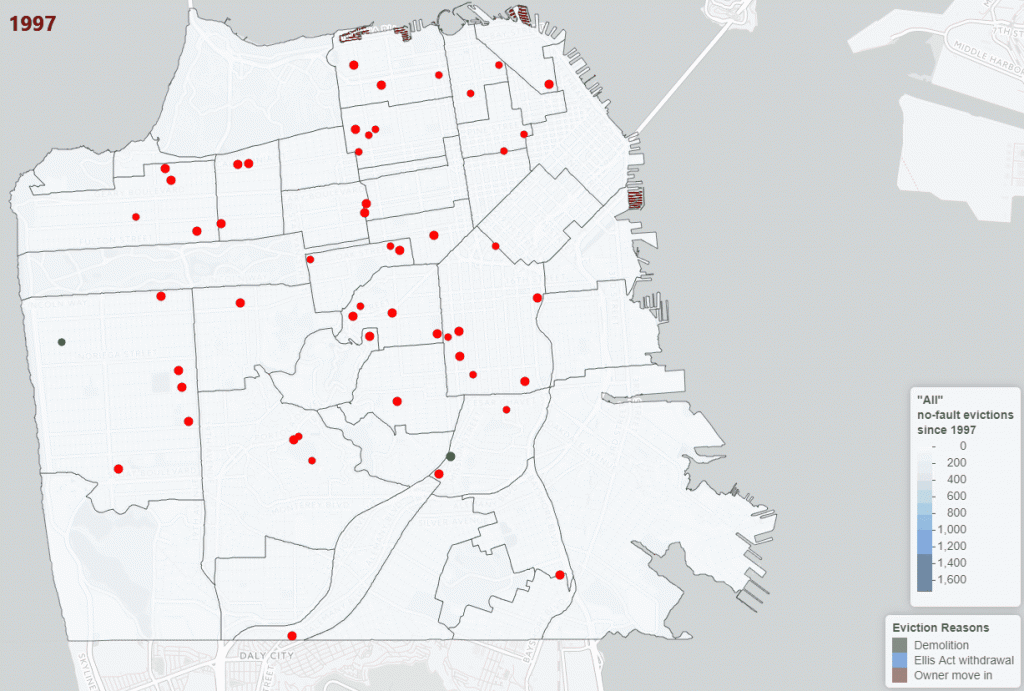 No-Fault Evictions in San Francisco 1997 - 2017 by Neighborhood