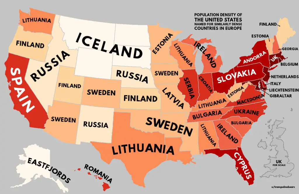 Population Density Of Europe With U S Equivalents Vivid Maps